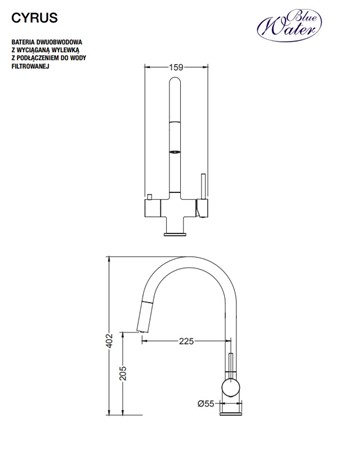 Bateria Trójdrożna Cyrus - Chrom BLUE WATER