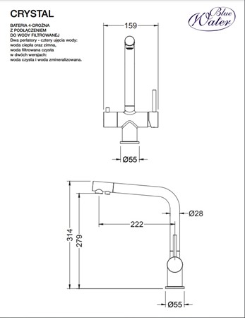 Bateria 4 drożna Crystal - czarny mat